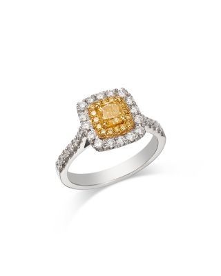 Bloomingdale's Fine Collection White & Yellow Diamond Cushion Square Halo Ring in 18K Yellow & White Gold, 1.15 tcw