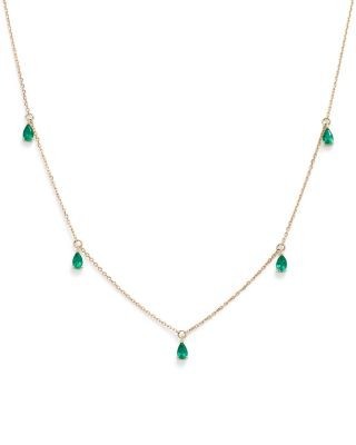 Bloomingdale's Fine Collection Emerald Teardrop Charm Necklace in 14K Yellow Gold, 17