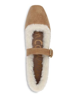 Sam Edelman Women's Michaela Faux Fur Trim Mary Jane Flats