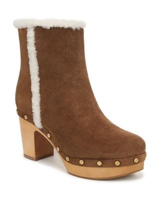 Veronica Beard Women's Loreen Faux Fur Trim Suede Clog Boots