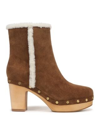 Veronica Beard Women's Loreen Faux Fur Trim Suede Clog Boots