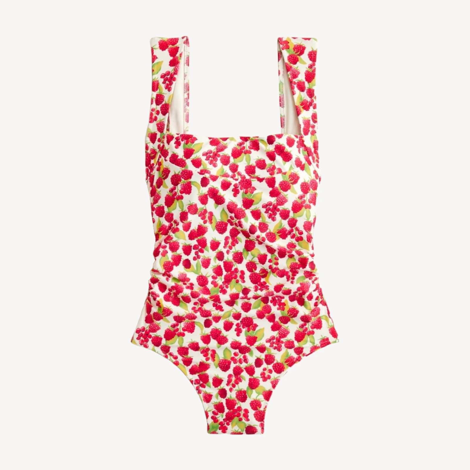 Nia ruched squareneck one-piece swimsuit in raspberry print