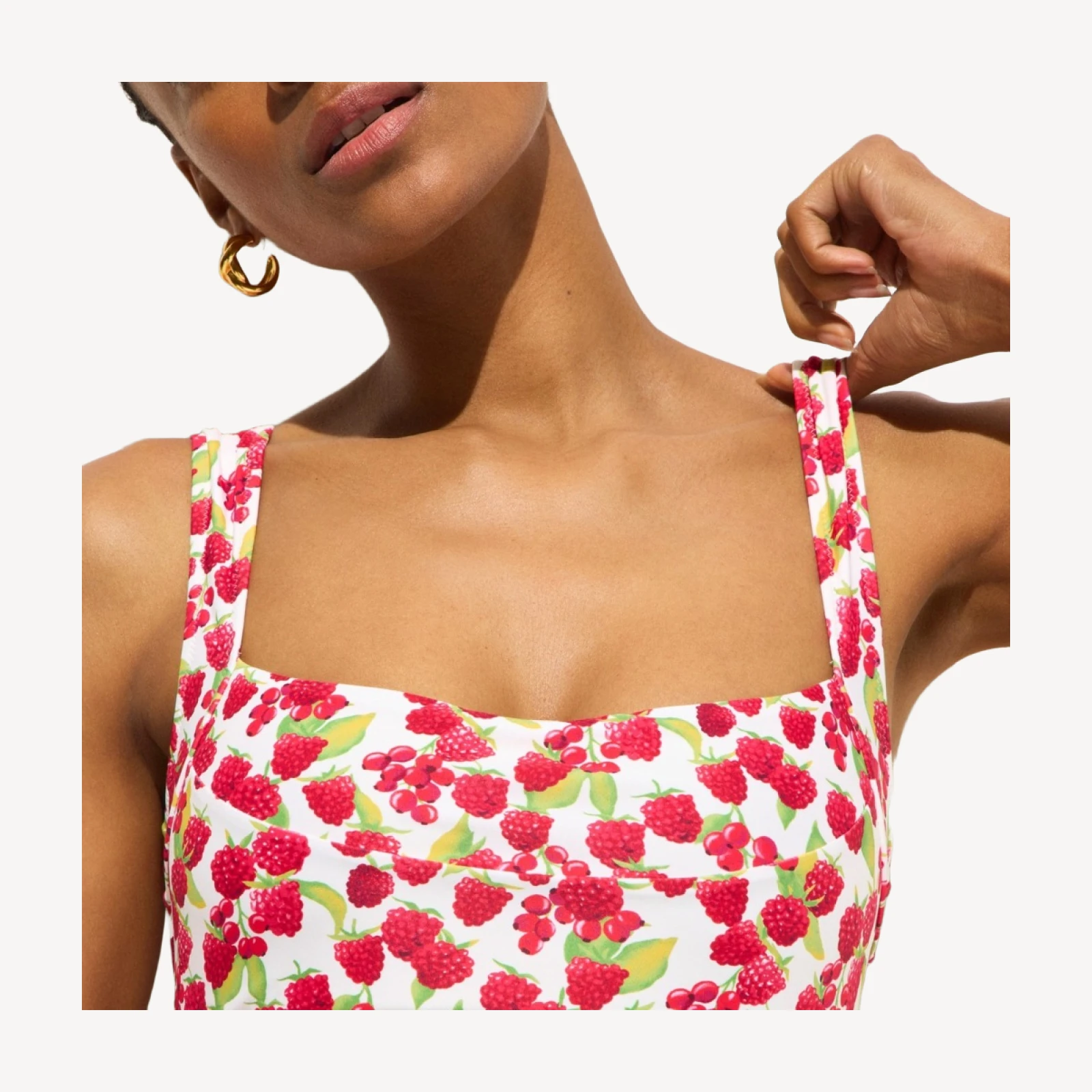 Nia ruched squareneck one-piece swimsuit in raspberry print