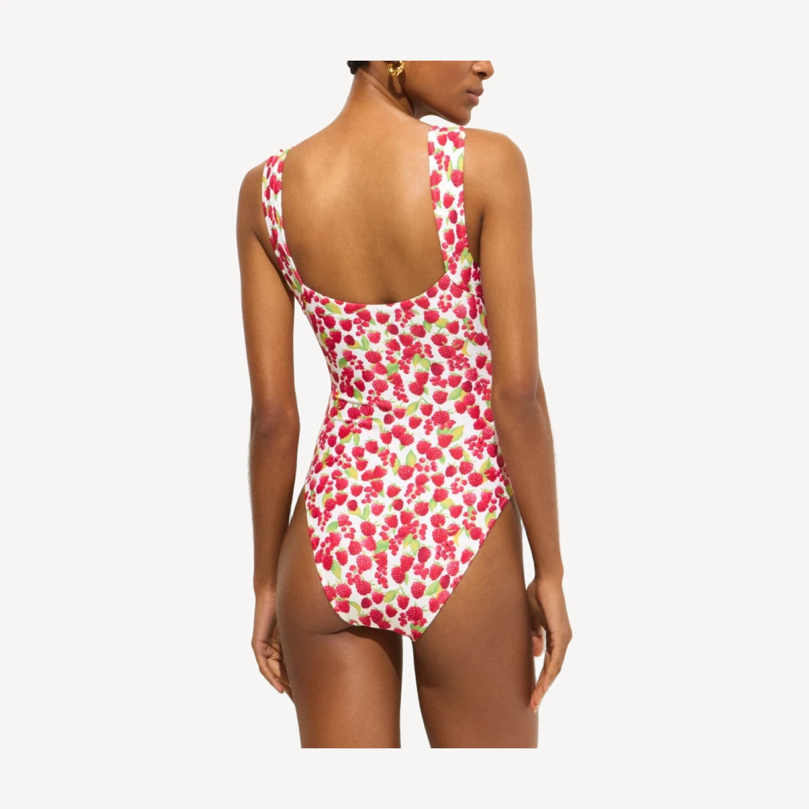 Nia ruched squareneck one-piece swimsuit in raspberry print