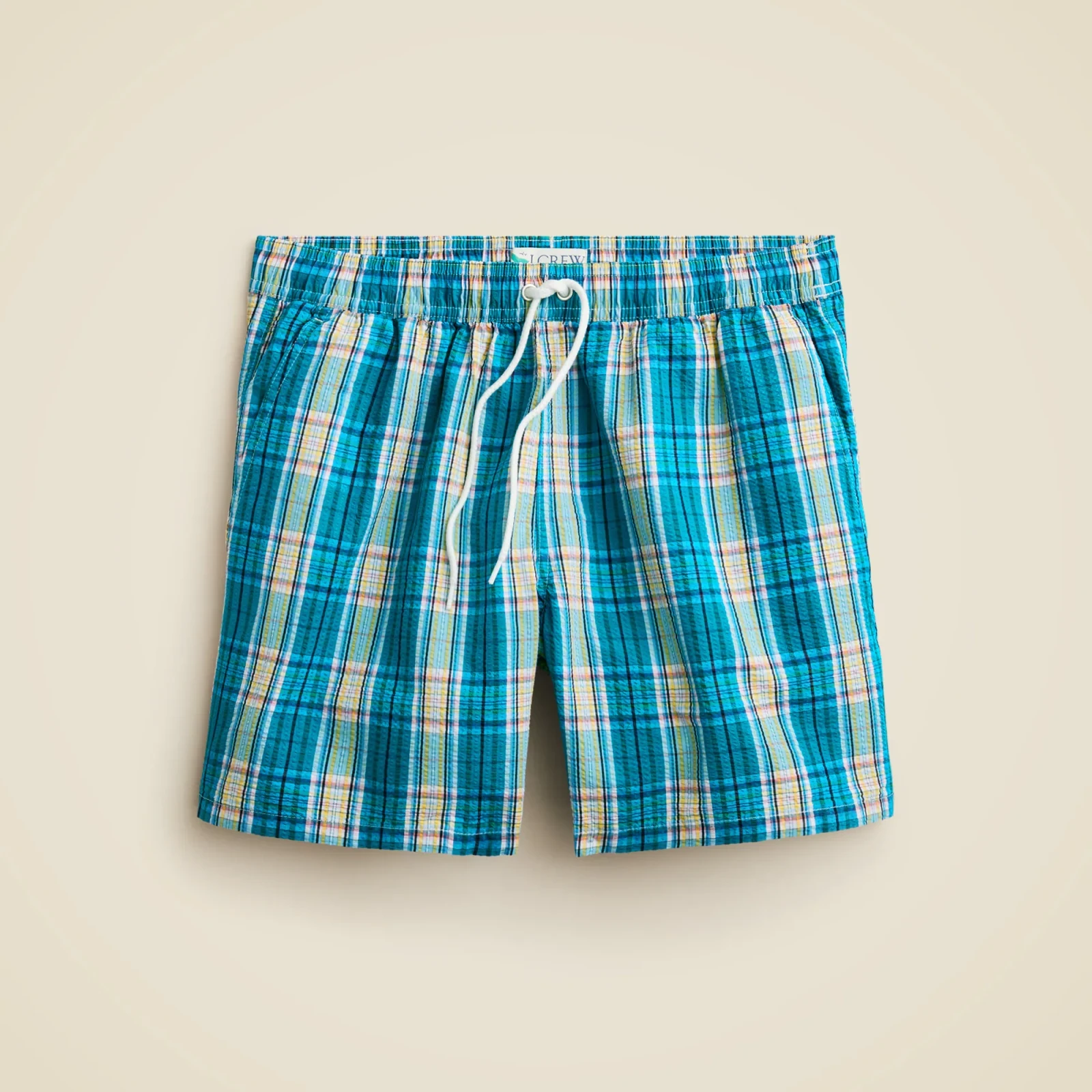 6" swim trunk in seersucker plaid