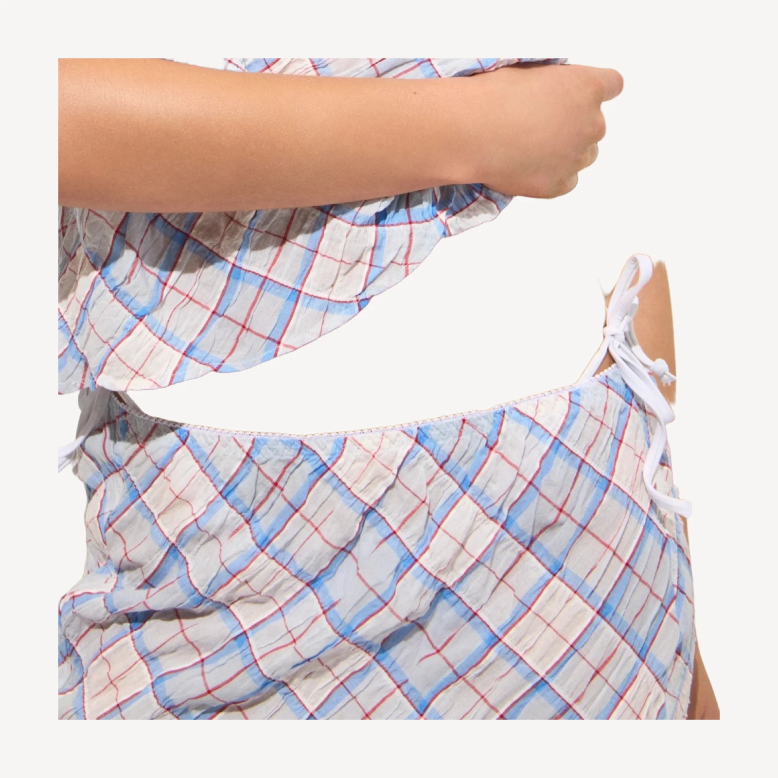 Sheer crinkled camisole and skirt set in plaid