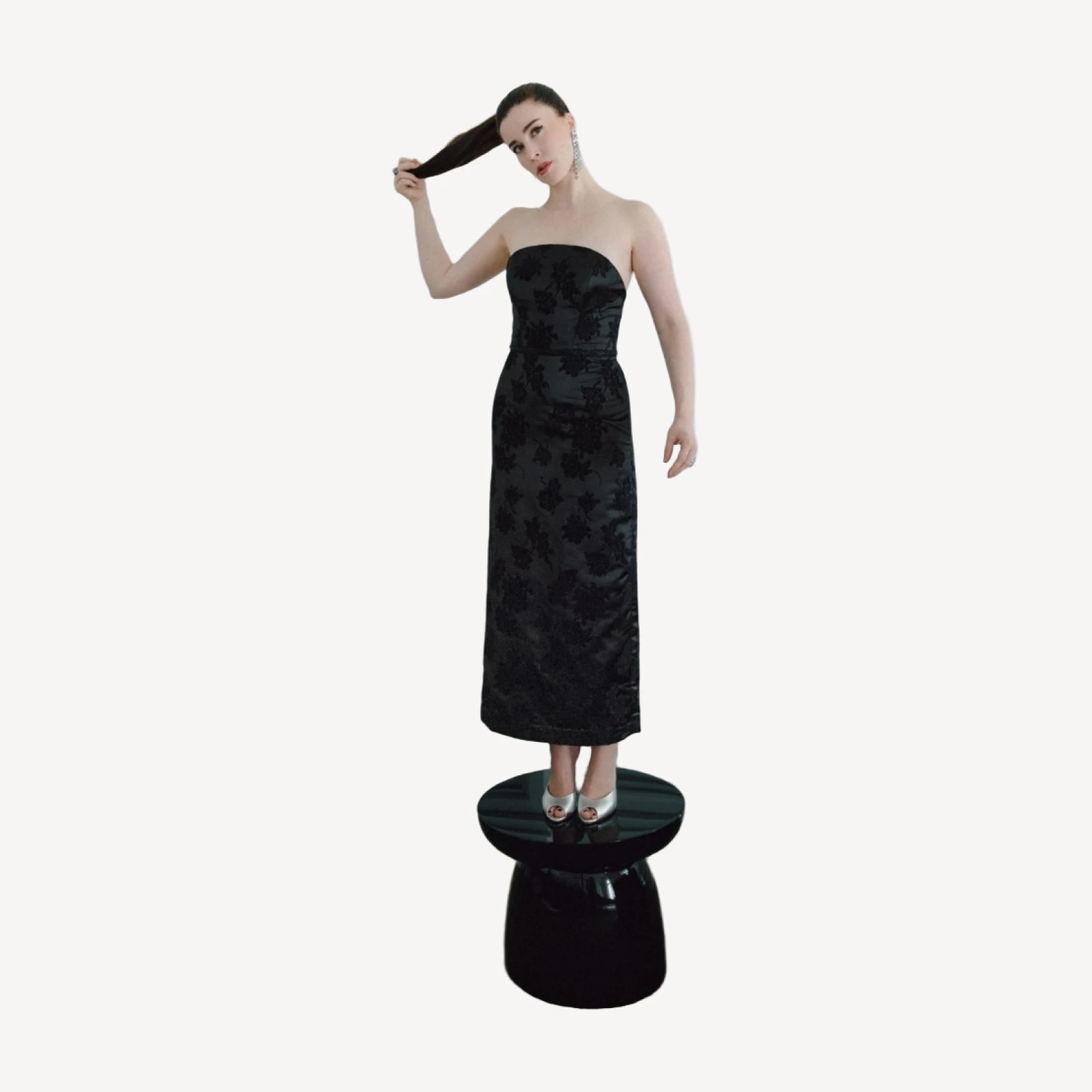 The Alberta Dress - Midnight Flocked Brocade