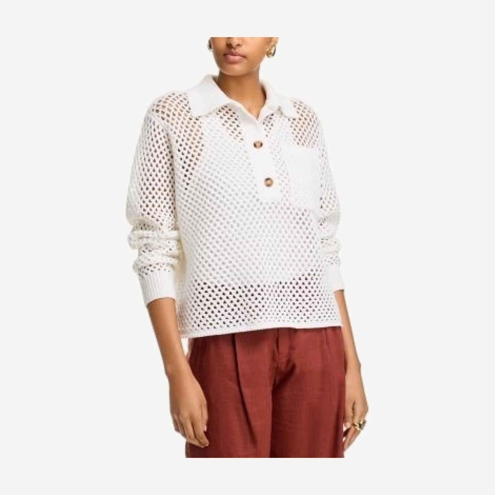 Aqua Open Stitch Crochet Polo Sweater - Exclusive