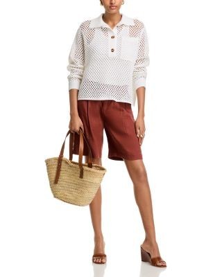 Aqua Open Stitch Crochet Polo Sweater - Exclusive
