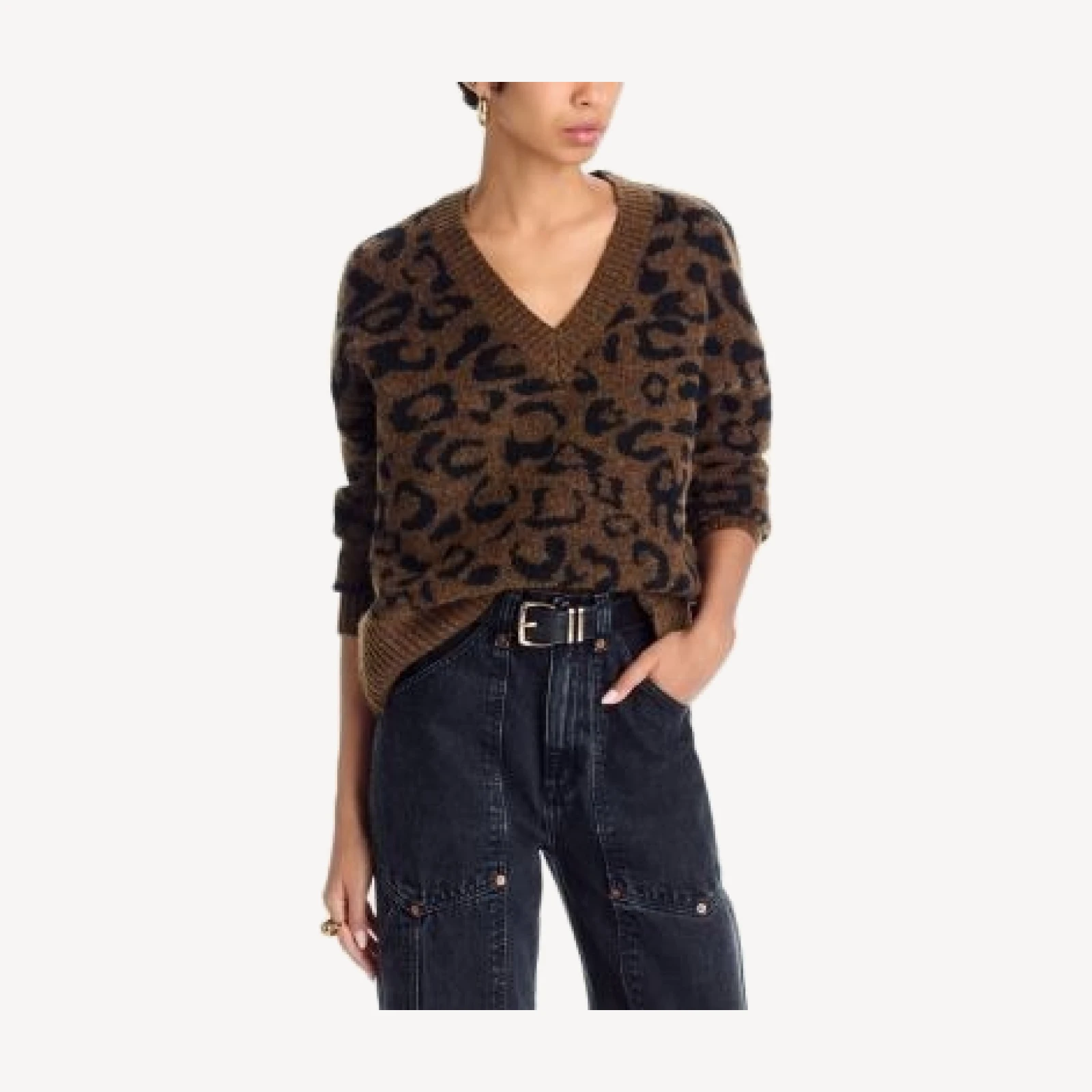 Aqua Leopard Print V Neck Sweater - Exclusive