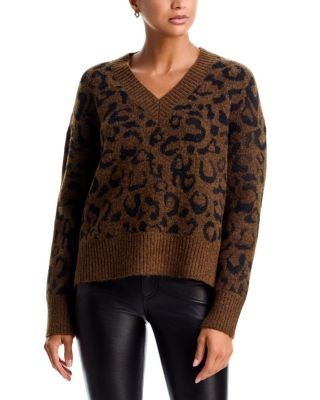 Aqua Leopard Print V Neck Sweater - Exclusive