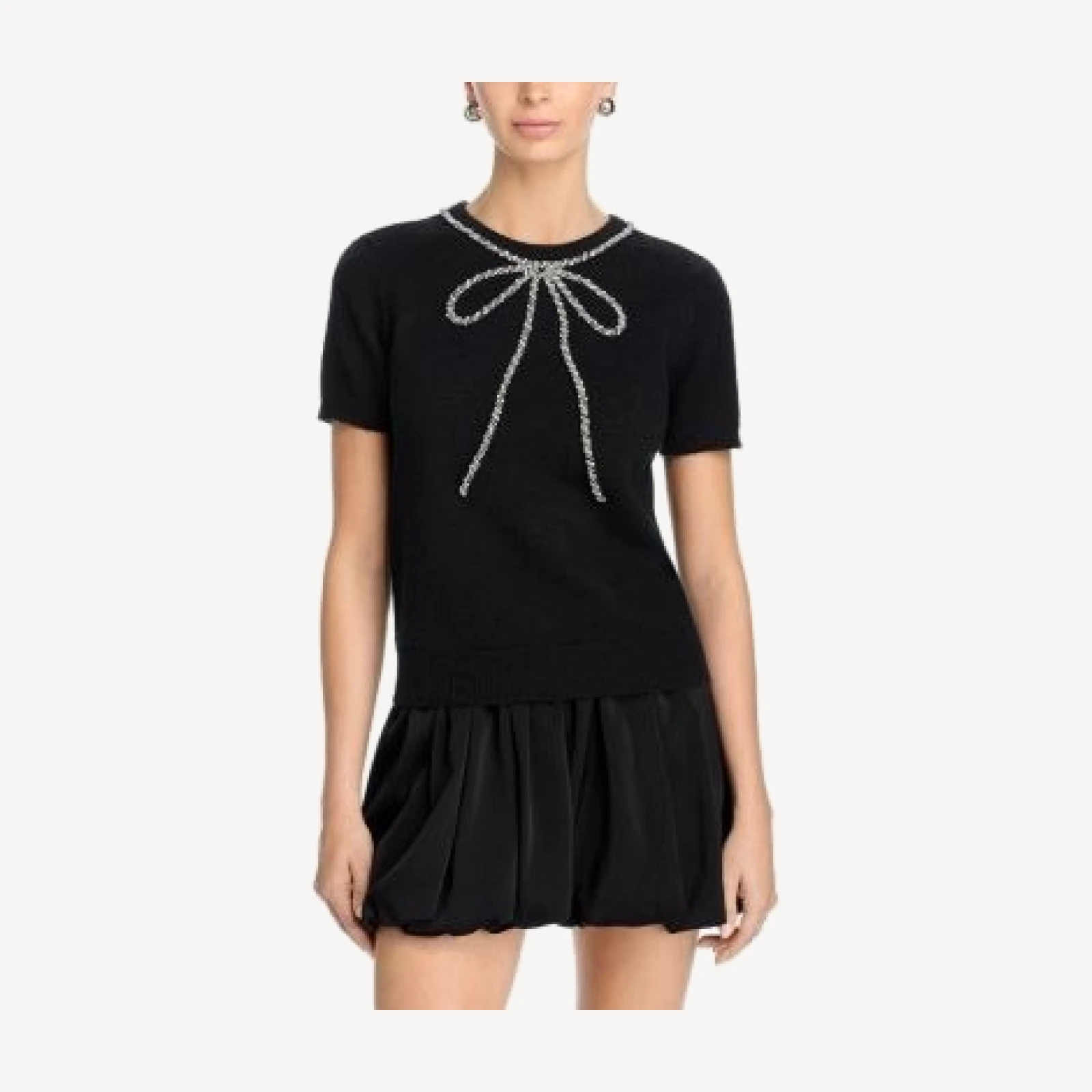 Aqua Embellished Bow Short Sleeve Sweater - Exclusive