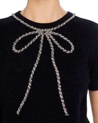 Aqua Embellished Bow Short Sleeve Sweater - Exclusive