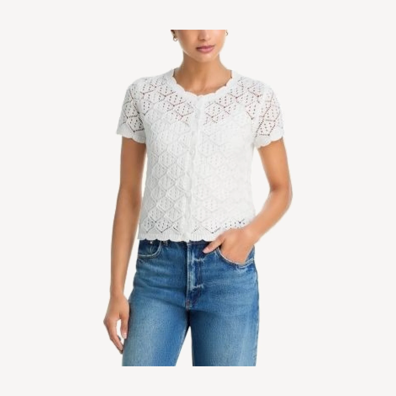 Aqua Pointelle Knit Short Sleeve Cardigan - Exclusive