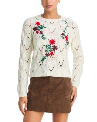 Aqua Embroidered Cable Crewneck Sweater - Exclusive