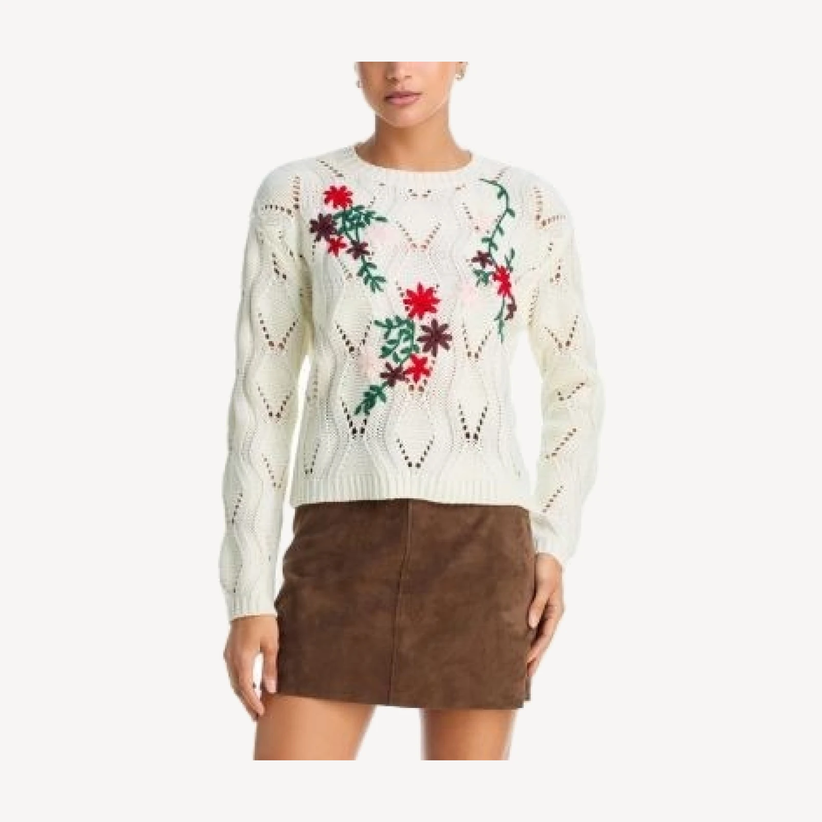 Aqua Embroidered Cable Crewneck Sweater - Exclusive