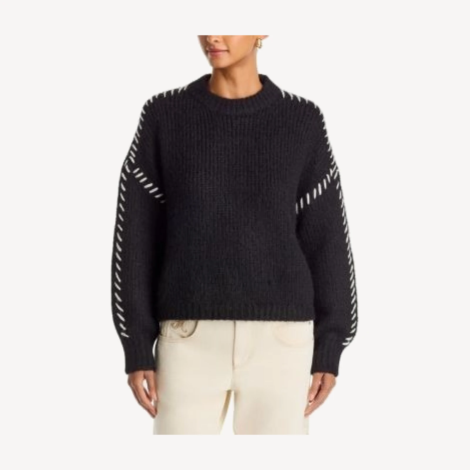 Aqua Whipstitch Trim Crewneck Sweater - Exclusive