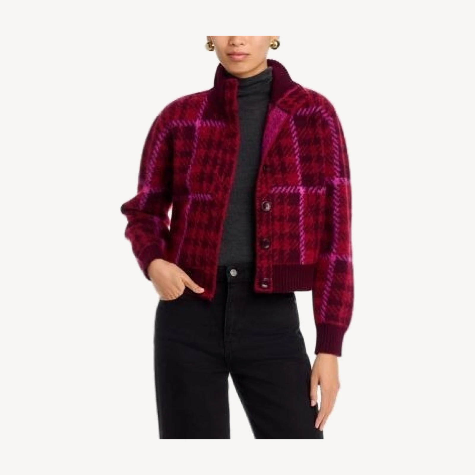Aqua Houndstooth Plaid Button Front Cardigan - Exclusive
