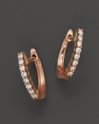 Diamond Huggie Hoop Earrings in 14K Rose Gold, 0.15 tcw