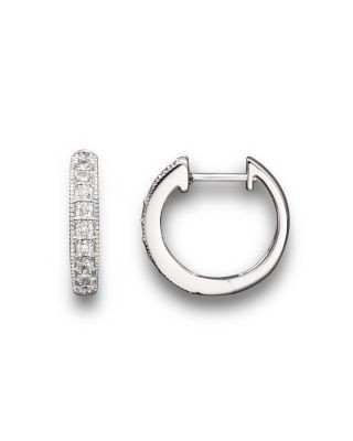 Diamond Bezel Set Huggie Hoop Earrings in 14K White Gold, .30 tcw