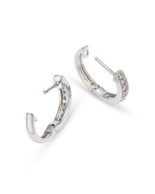 Diamond Bezel Set Huggie Hoop Earrings in 14K White Gold, .30 tcw