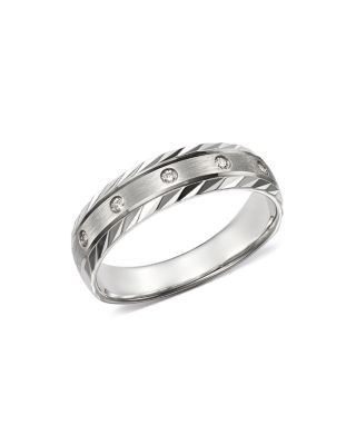 Bloomingdale's Fine Collection Men's Diamond Double-Bevel Edge Band in 14K White Gold, 0.10 tcw