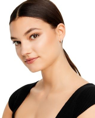 Bloomingdale's Fine Collection Diamond Milgrain Huggie Hoop Earrings in 14K White Gold, 0.10 tcw
