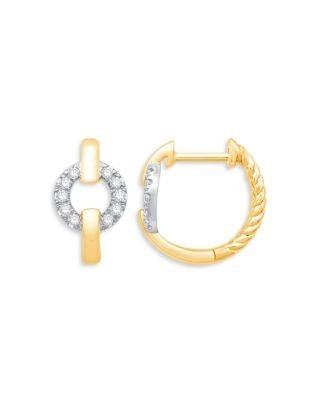 Bloomingdale's Fine Collection Diamond Circle Huggie Hoop Earrings in 14K White and Yellow Gold, 0.15 tcw
