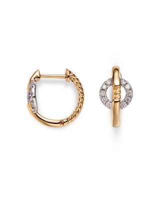 Bloomingdale's Fine Collection Diamond Circle Huggie Hoop Earrings in 14K White and Yellow Gold, 0.15 tcw