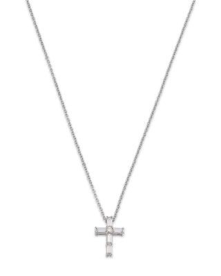 Bloomingdale's Fine Collection Diamond Baguette & Round Cross Pendant Necklace in 14K Yellow Gold, 0.16 tcw