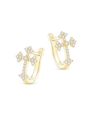 Bloomingdale's Fine Collection Diamond Cross Hoop Earrings in 14K Yellow Gold, 0.25 tcw