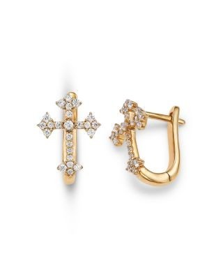 Bloomingdale's Fine Collection Diamond Cross Hoop Earrings in 14K Yellow Gold, 0.25 tcw