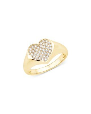 Bloomingdale's Fine Collection Diamond Heart Signet Ring in 14K Yellow Gold, 0.25 tcw