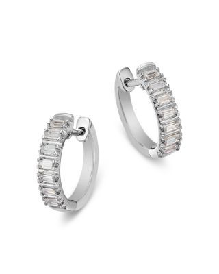 Bloomingdale's Fine Collection Diamond Baguette Huggie Hoop Earrings in 14K White Gold, 0.25 tcw