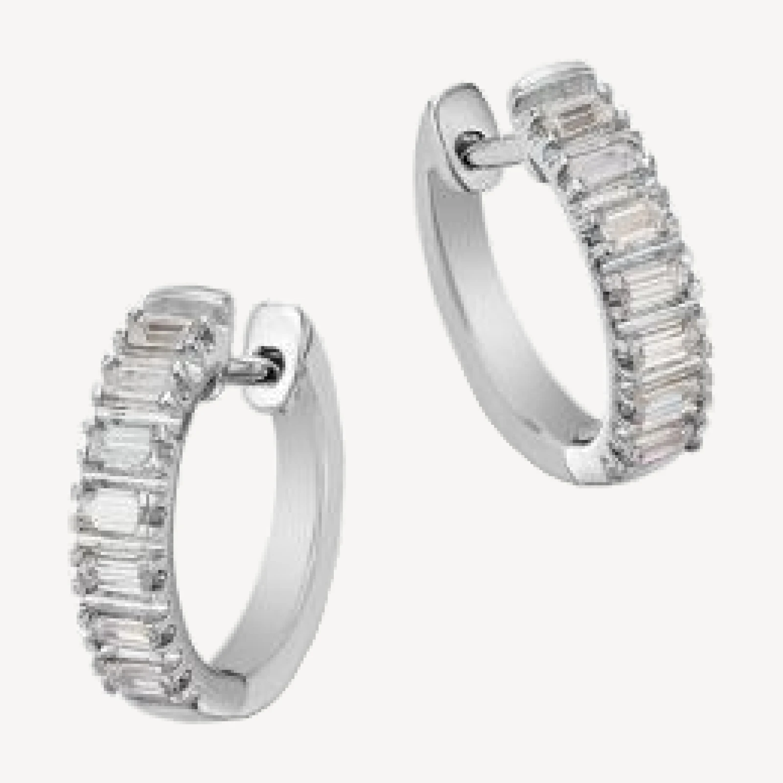 Bloomingdale's Fine Collection Diamond Baguette Huggie Hoop Earrings in 14K White Gold, 0.25 tcw