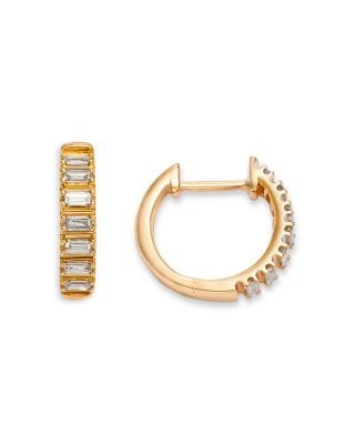 Bloomingdale's Fine Collection Diamond Baguette Huggie Hoop Earrings in 14K Yellow Gold, 0.25 tcw