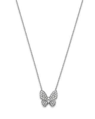 Bloomingdale's Fine Collection Diamond Pave Cut Butterfly Pendant Necklace in 14K White Gold, 0.33 tcw