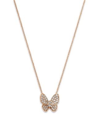 Bloomingdale's Fine Collection Diamond Butterfly Pendant Necklace in 14K Rose Gold, 0.33 tcw