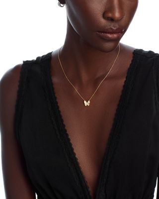 Bloomingdale's Fine Collection Diamond Pave Cut Butterfly Pendant Necklace in 14K Yellow Gold, 0.33 tcw
