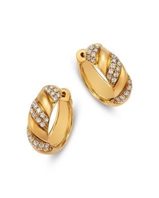 Bloomingdale's Fine Collection Diamond Patterned Hoop Earrings in 14K Yellow Gold, 0.4 tcw