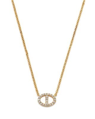 Bloomingdale's Fine Collection Diamond Mariner Single Link Pendant Necklace in 14K Yellow Gold, 0.2 tcw