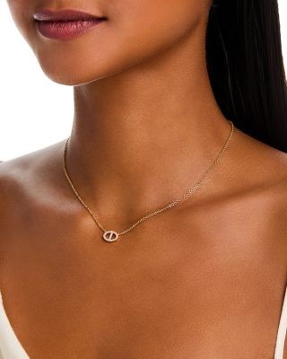 Bloomingdale's Fine Collection Diamond Mariner Single Link Pendant Necklace in 14K Yellow Gold, 0.2 tcw