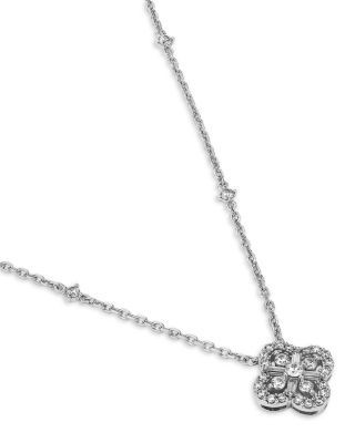 Bloomingdale's Fine Collection Diamond by the Yard Round & Baguette Clover Pendant Necklace in 14K White Gold, 0.5 tcw