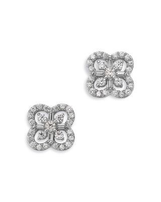 Bloomingdale's Fine Collection Diamond Round & Baguette Clover Stud Earrings in 14K White Gold, 0.5 tcw