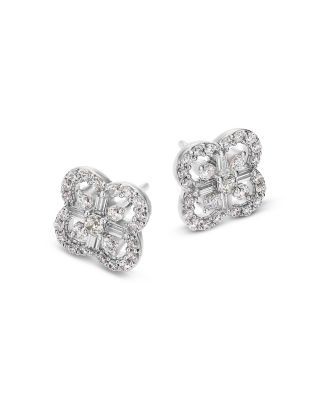 Bloomingdale's Fine Collection Diamond Round & Baguette Clover Stud Earrings in 14K White Gold, 0.5 tcw