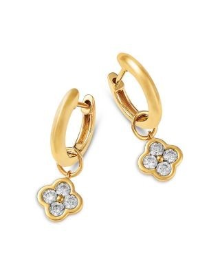 Bloomingdale's Fine Collection Clover Dangle Huggie Hoop Earrings in 14K Yellow Gold, 0.4 tcw