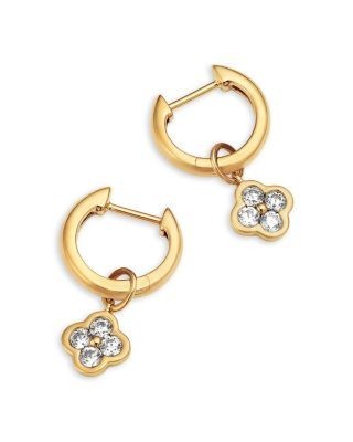 Bloomingdale's Fine Collection Clover Dangle Huggie Hoop Earrings in 14K Yellow Gold, 0.4 tcw