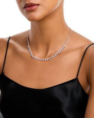 Bloomingdale's Fine Collection Diamond Tennis Droplet Necklace in 14K White Gold, 5.0 tcw