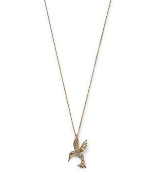 Diamond Hummingbird Pendant Necklace in 14K Yellow Gold, 0.09 tcw
