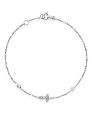 Diamond Cross Bracelet in 14K White Gold, .12 tcw
